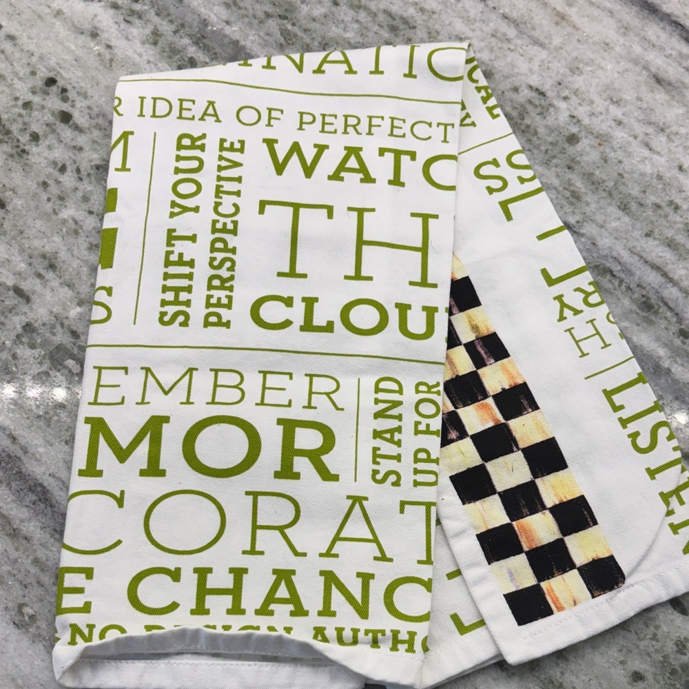Mackenzie Childs White and Green Text Tea Towel